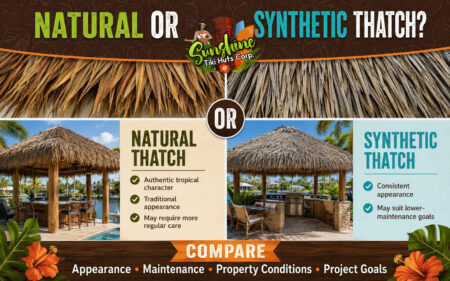 Commercial tiki hut project checklist covering zoning, structure dimensions, accessibility, fire safety, utilities, and installation details.