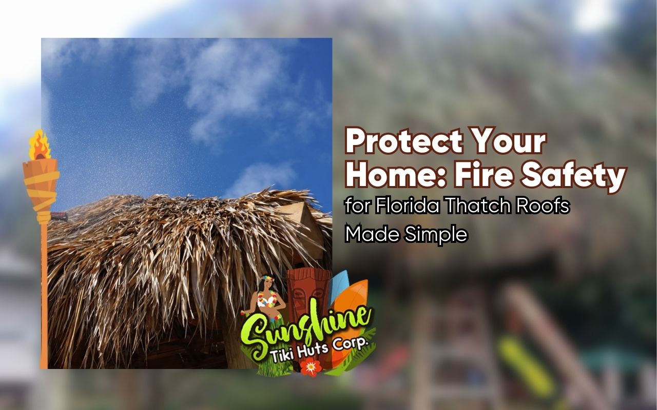 Fire retardant for thatch roofs in Florida being applied evenly to a tiki hut roof