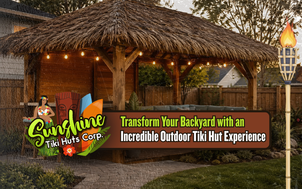 Outdoor tiki hut designed as a relaxing backyard retreat